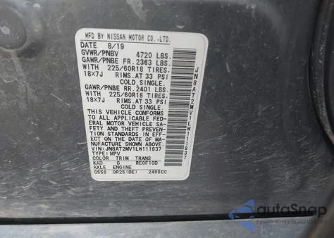 2020 Nissan Rogue Sv Intelligent Awd from USA, damaged, VIN JN8AT2MV1LW111837